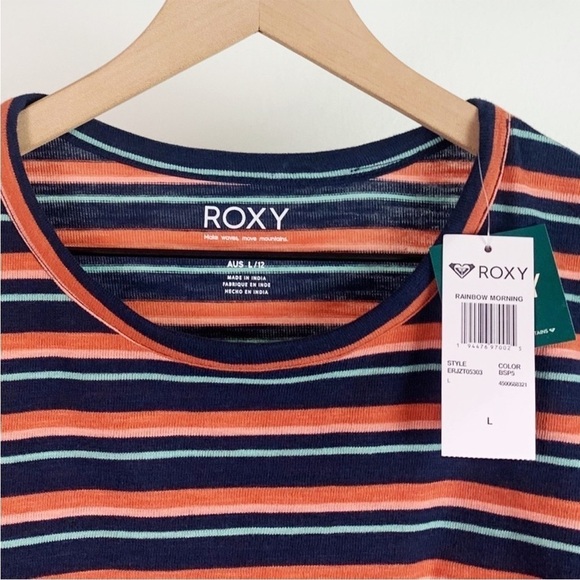 NWT Roxy Rainbow Morning Striped Short Sleeve Tee - Picture 5 of 7
